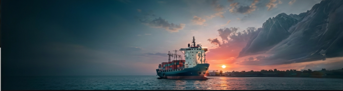 Export container ship at sunset