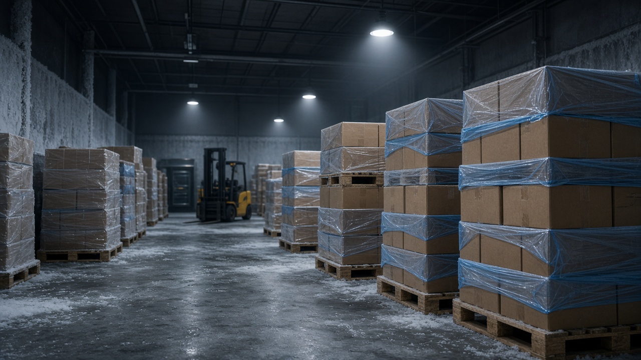 Export cartons prepared in a temperature-controlled warehouse